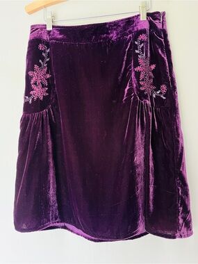 Bess Velvet Embellished Mini Skirt Plum Purple Beaded Sequin Floral L